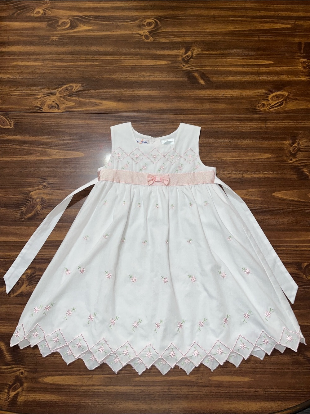 B.T. Kids White Dress with Pink Embroidery and Bow size 4T